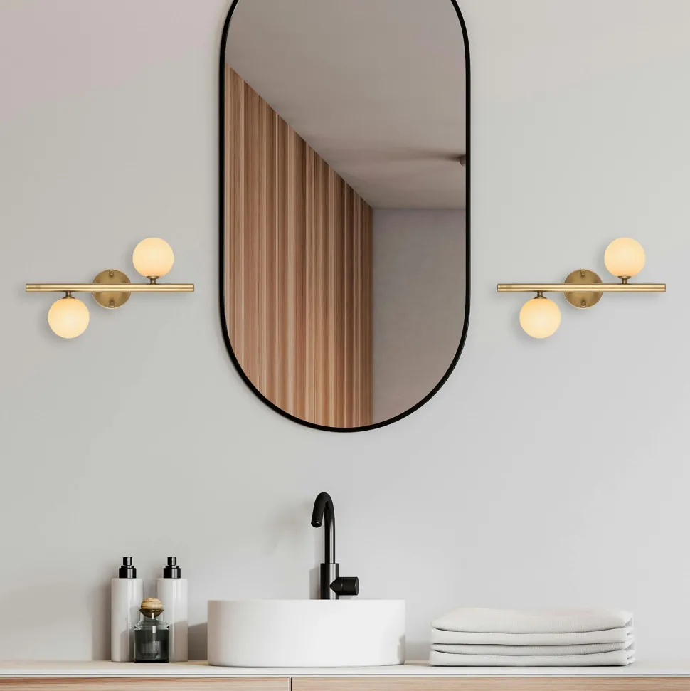 Applique murale art déco dorée, 2 globes blancs L 40 cm SIERRE
