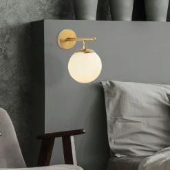 Applique murale art déco dorée, globe blanc sur tige SIERRE
