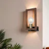 Applique murale rustique, douille dorée & cadre bois JENA
