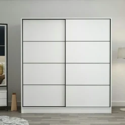 Armoire blanche 2 portes coulissantes, 1 miroir BYRON