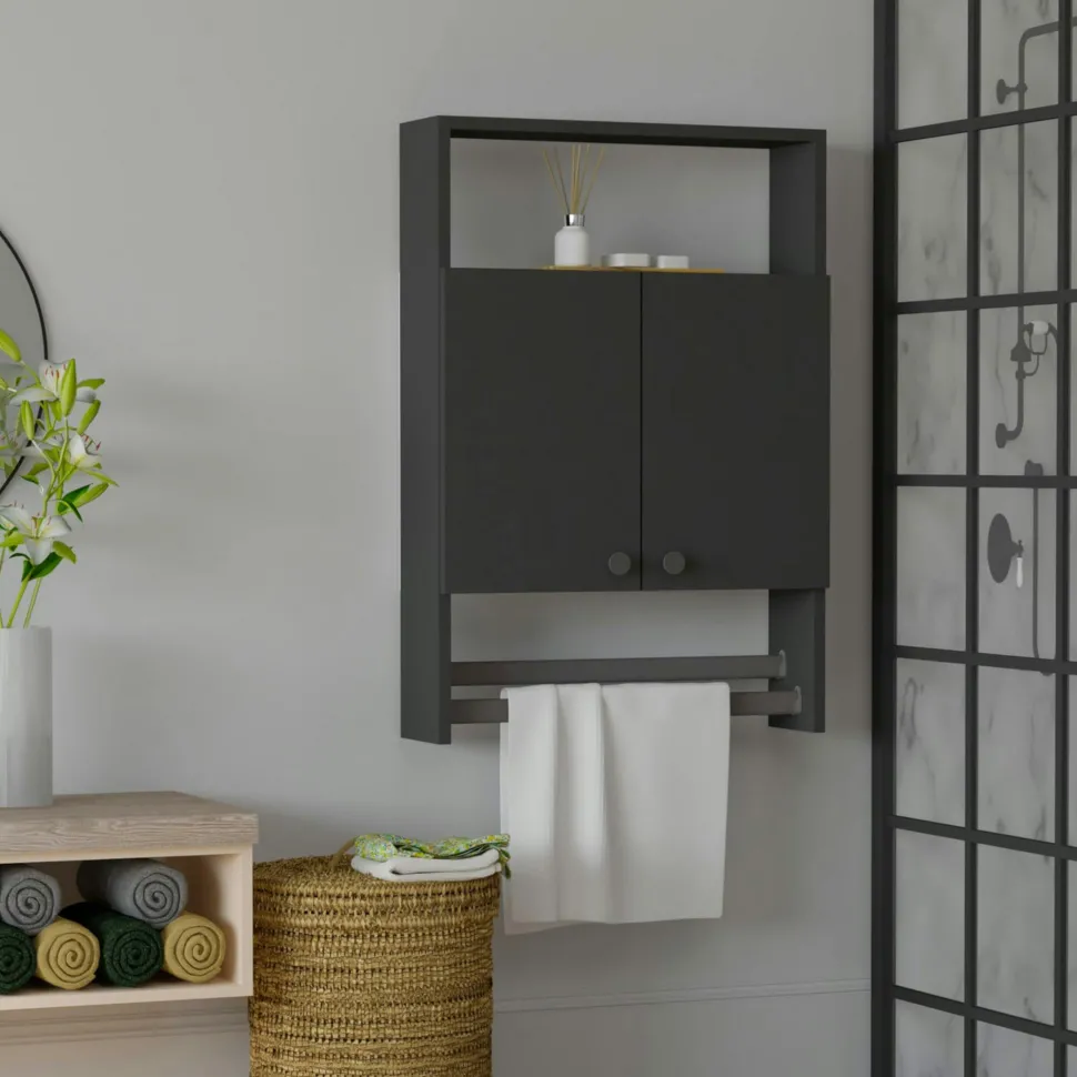 Armoire de toilette effet bois clair 1 porte-serviettes MARFA