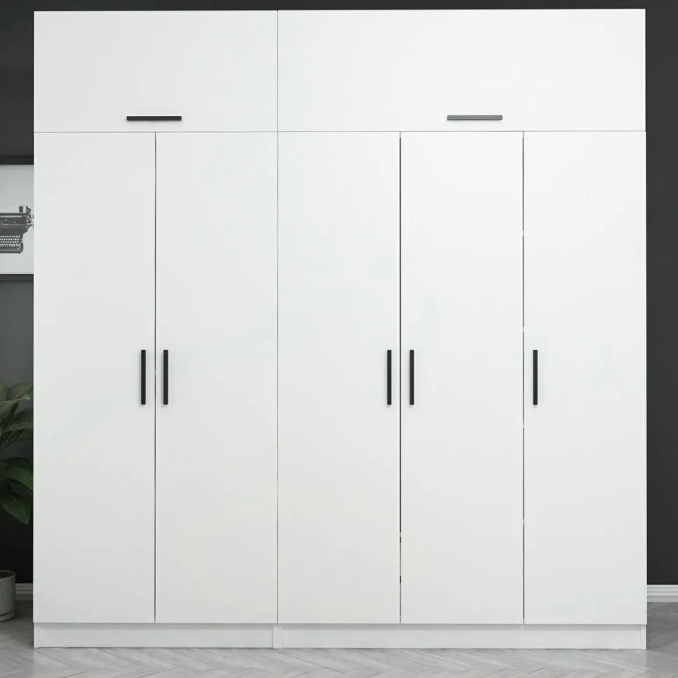 Armoire dressing blanche 7 portes vitrées 5 portants BYRON