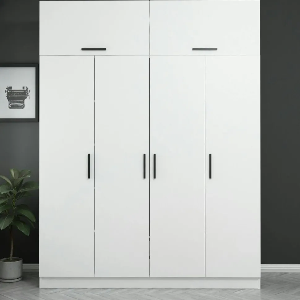 Armoire dressing blanche 7 portes vitrées 5 portants BYRON