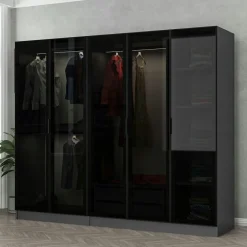 Armoire dressing design gris 5 portes verre H 190 cm BYRON