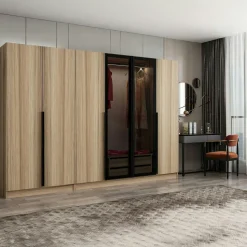 Armoire dressing moderne effet bois 6 portes H 270 cm BYRON