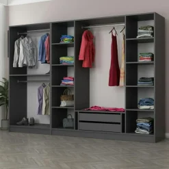 Armoire dressing ouvert anthracite, 3 portants BYRON
