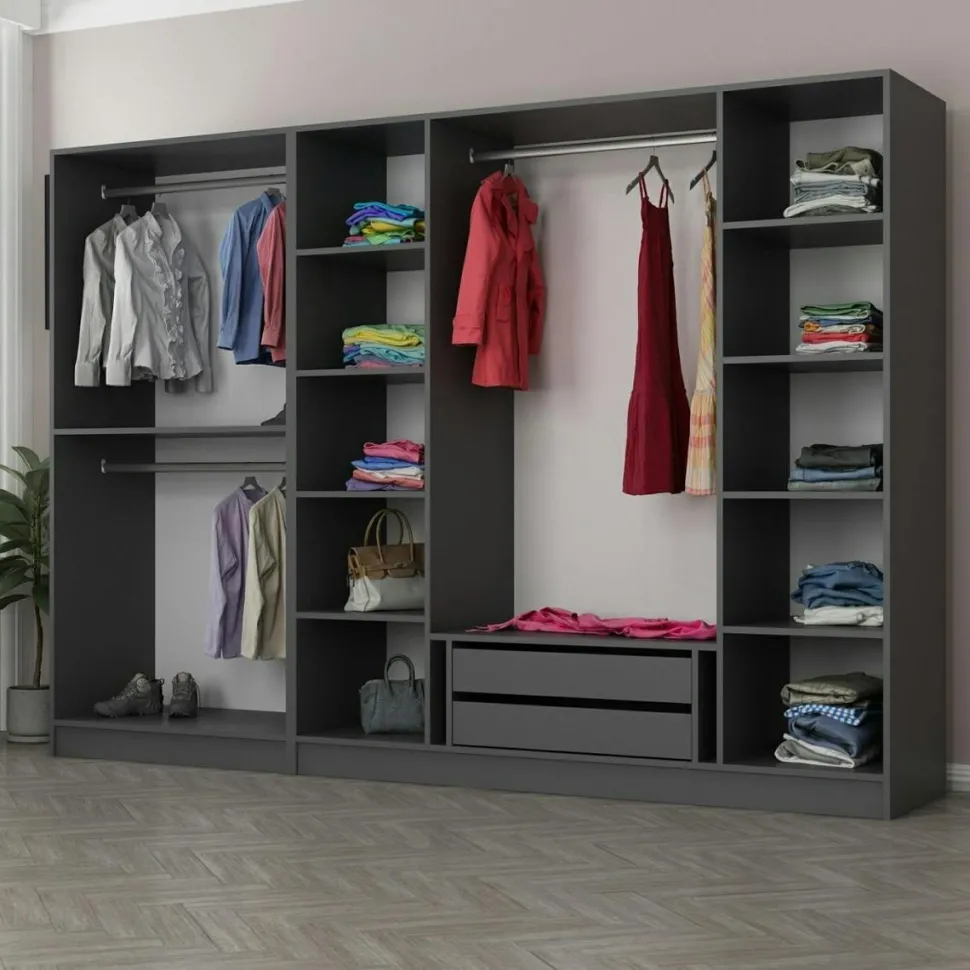 Armoire dressing ouvert blanc 3 portants 190 cm BYRON