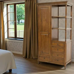 Armoire Hévéa 1 porte, 5 tiroirs, 3 niches ouvertes 106x56x190cm TRADITION