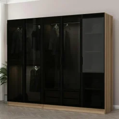 Armoire penderie 5 portes verre et cadre anthracite BYRON