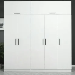 Armoire penderie blanche 6 portes, 1 portant 2 tiroirs BYRON