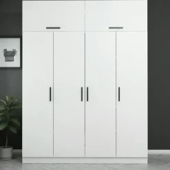 Armoire penderie blanche, 8 portes 4 miroirs BYRON