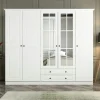 Armoire penderie blanche à moulures, 5 portes 2 miroirs BYRON