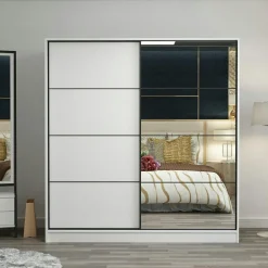 Armoire penderie blanche portes coulissantes L.180 cm BYRON