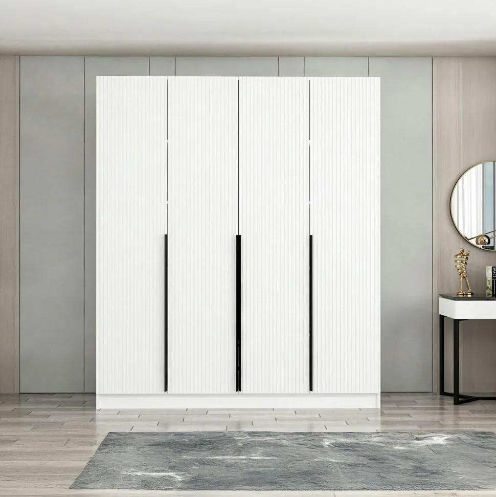 Armoire penderie blanche rainurée moderne H 210 cm BYRON