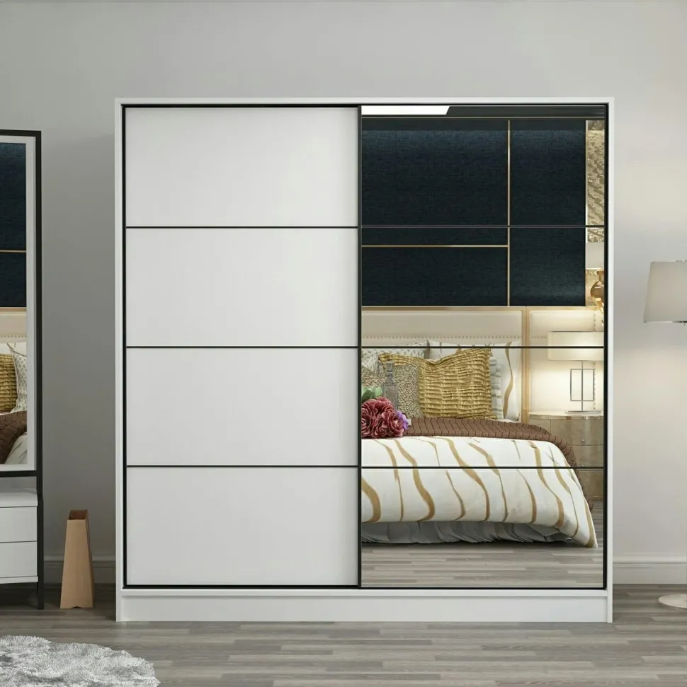 Armoire penderie blanche avec miroir H 210 cm BYRON