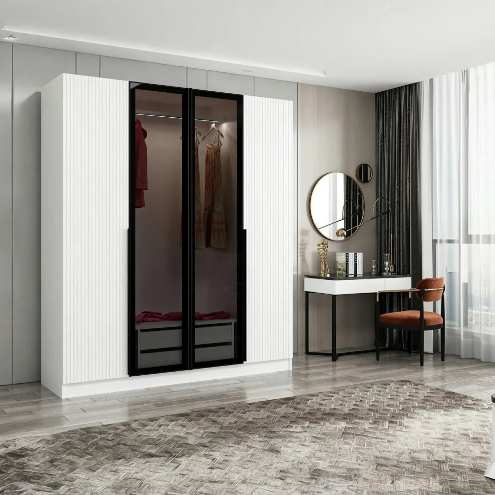 Armoire penderie design, 2 portes vitrées H210 cm BYRON