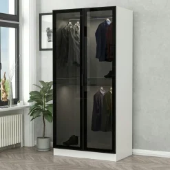 Armoire penderie design blanche - 2 portes vitrées BYRON