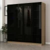 Armoire penderie design effet bois 4 portes verre H 210 cm BYRON