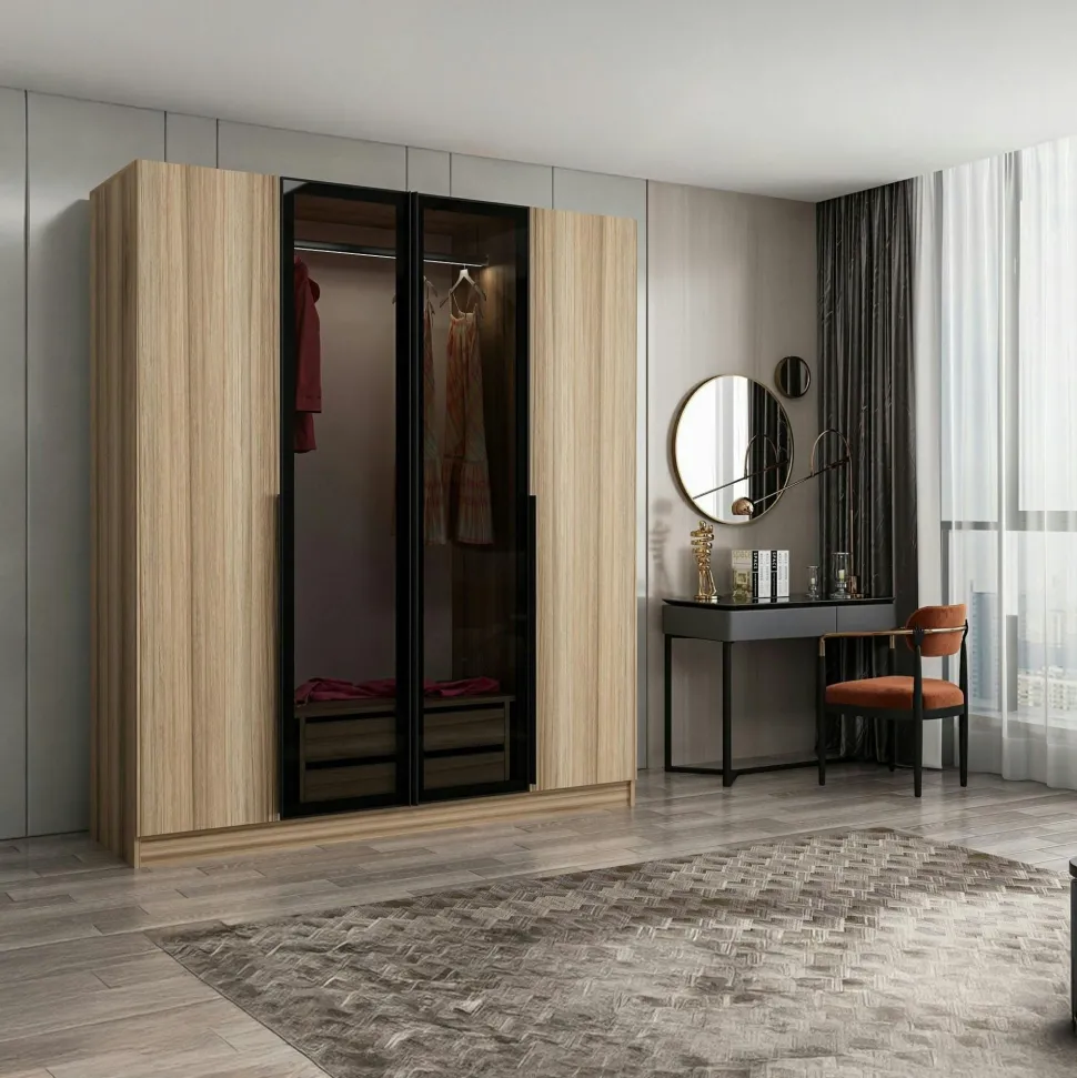 Armoire penderie design gris rainuré H 210 cm BYRON