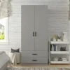 Armoire penderie grise 2 portes 2 tiroirs 80 cm BYRON