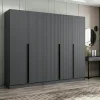 Armoire penderie grise 5 portes rainurées 3 portants BYRON