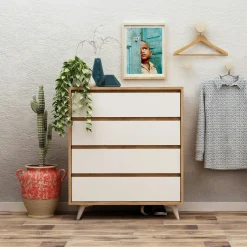 Armoire penderie moderne - 4 portes blanches L.140 cm BYRON