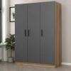 Armoire penderie moderne effet bois - 3 portes grises BYRON