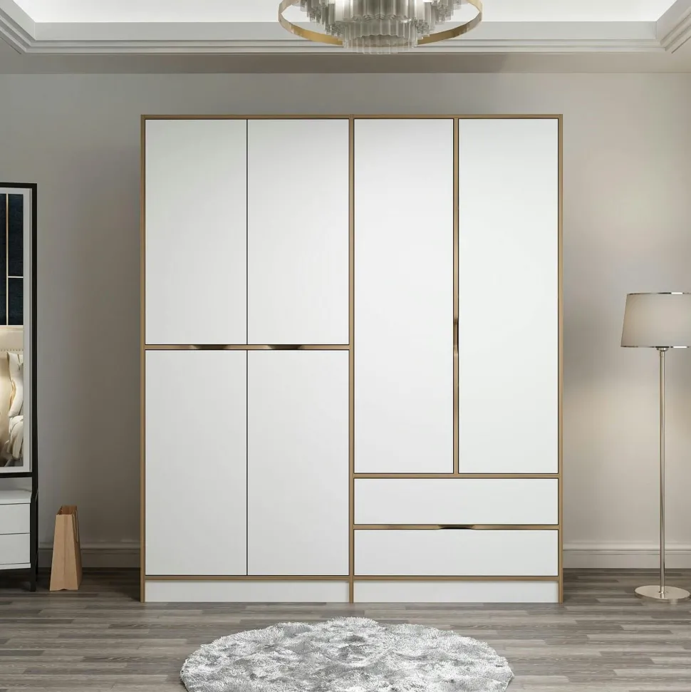 Armoire penderie moderne - 6 portes blanches L.185 cm BYRON