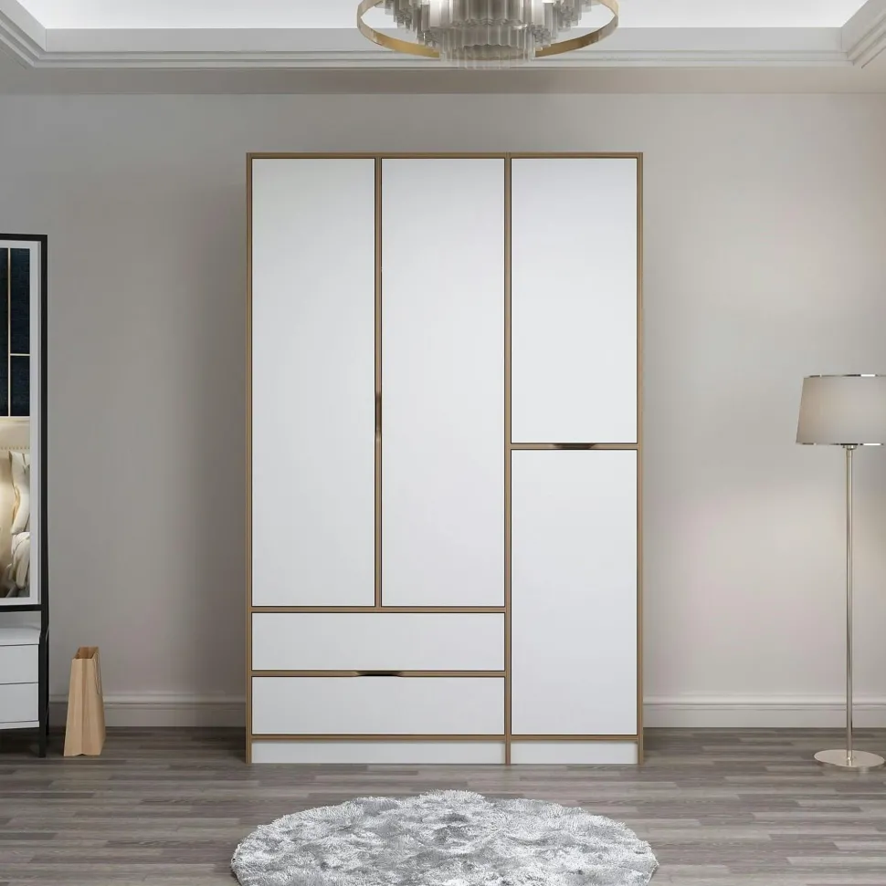 Armoire penderie moderne - 6 portes blanches L.185 cm BYRON