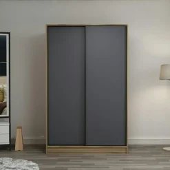 Armoire penderie portes coulissantes effet bois & blanc BYRON