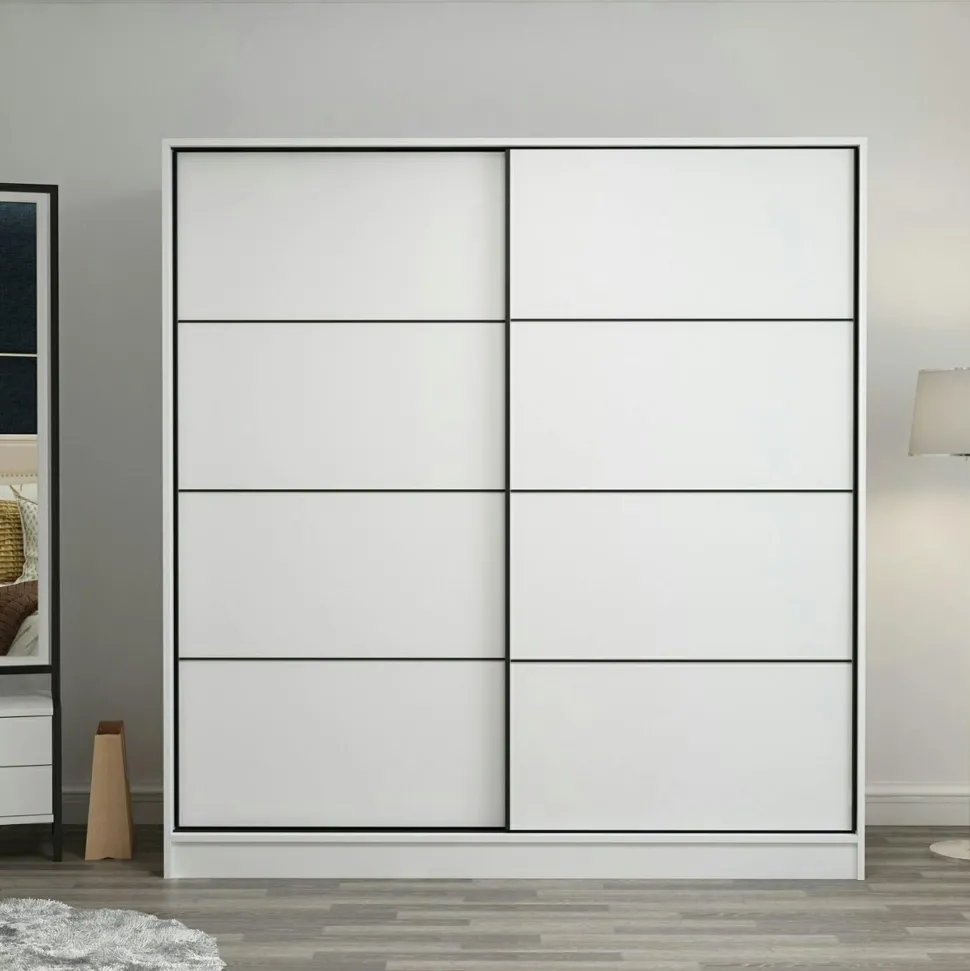 Armoire portes coulissantes effet bois, 1 face grise BYRON
