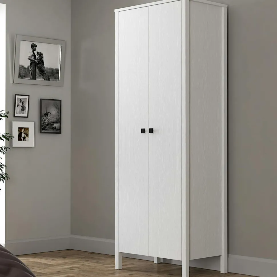 Armoire étroite blanche 2 portes, 10 étagères BYRON