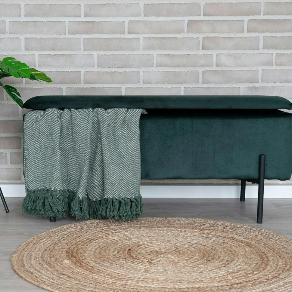 Banc coffre gris clair avec pieds en métal noir BRUGES