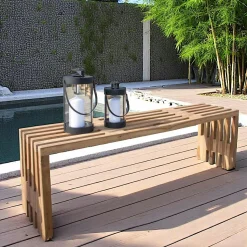 Banc de jardin en bois de teck sans dossier 140 cm MENDOZA