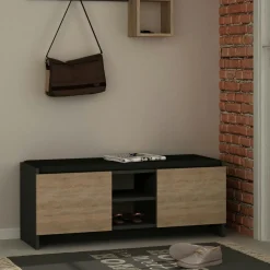 Banc d'entrée effet chêne avec rangement chaussures MARFA