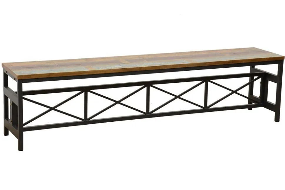 Banc en Hévéa recyclé coloré et pieds métal avec croisillons 180x36x45cm LOFT COLORS