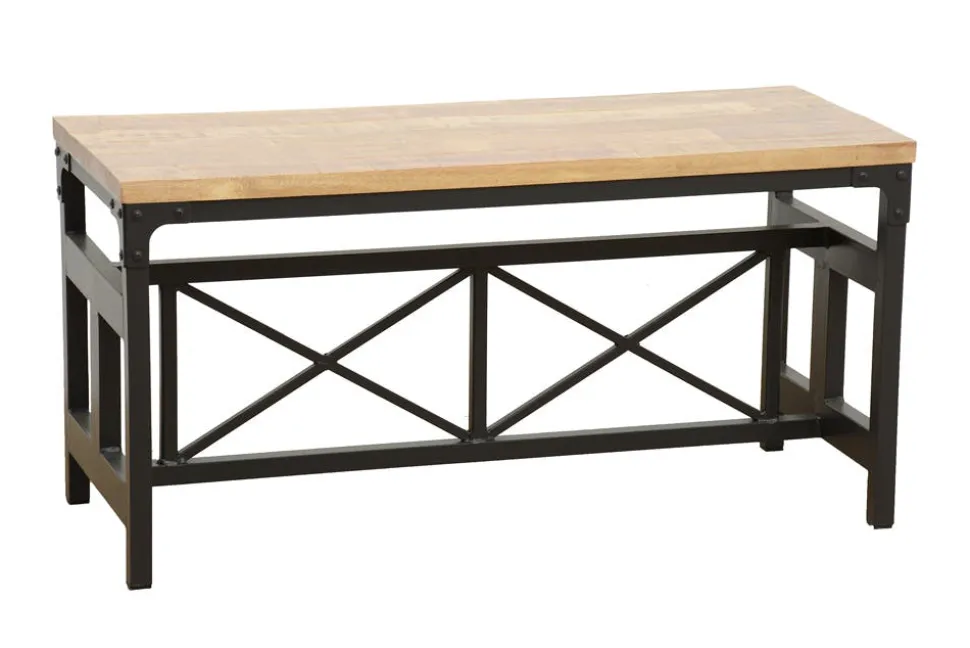 Banc en Hévéa recyclé naturel et pieds métal avec croisillons 90x36x45cm LOFT