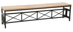 Banc en Hévéa recyclé naturel et pieds métal avec croisillons 180x36x45cm LOFT