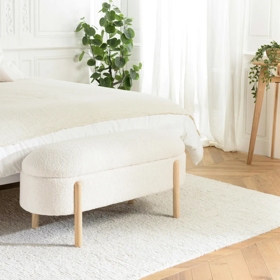 Banc forme arrondie avec rangement tissu écru COLOMBUS