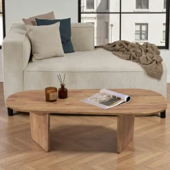 Banc TV avec rangement effet bois clair - 2 portes, 180 cm JENA