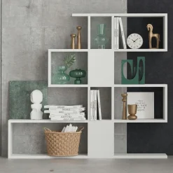 Bibliothèque blanche et effet noyer avec niches, 120 cm MARFA