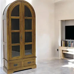 Bibliothèque ogive 2 portes 2 tiroirs hévéa 86X180cm TRADITION