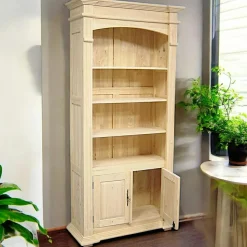 Bibliothèque ouverte Hévéa 2 portes, 4 niches étagères 95x35x213cm TRADITION