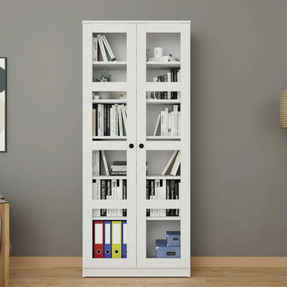Bibliothèque vitrine noire, 6 étagères réglables SALTA