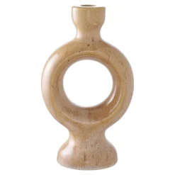Bougeoir déco en céramique - forme anneau sculptural, beige brun