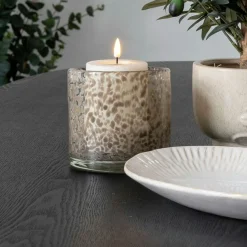 Bougeoir rond en verre moucheté brun