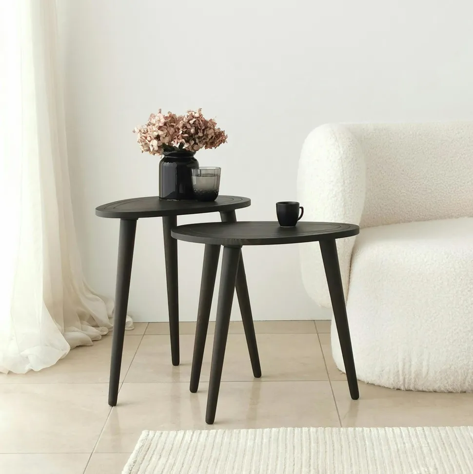 Bout de canapé bois gris foncé - tronc d'arbre (lot de 2) TENA