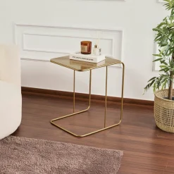 Bout de canapé design métal doré – plateau carré moderne SFAX