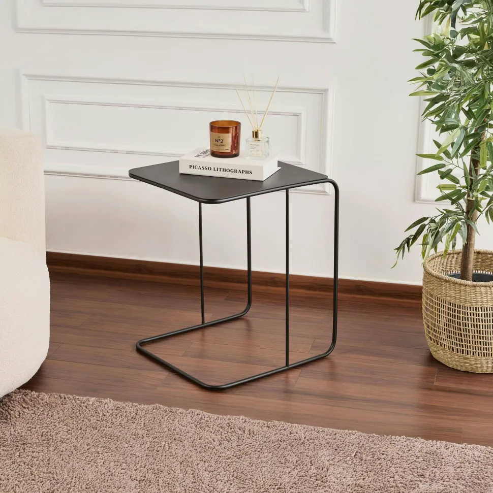 Bout de canapé design métal taupe – plateau carré moderne SFAX