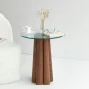 Bout de canapé en verre et bois brun - base sculptée ANZIO